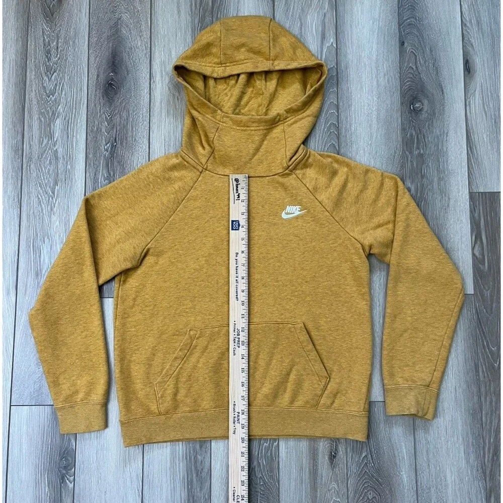 Nike Cowl Hoodie Women's Small Yellow Pullover Sweatshirt Swoosh Logo Athletic